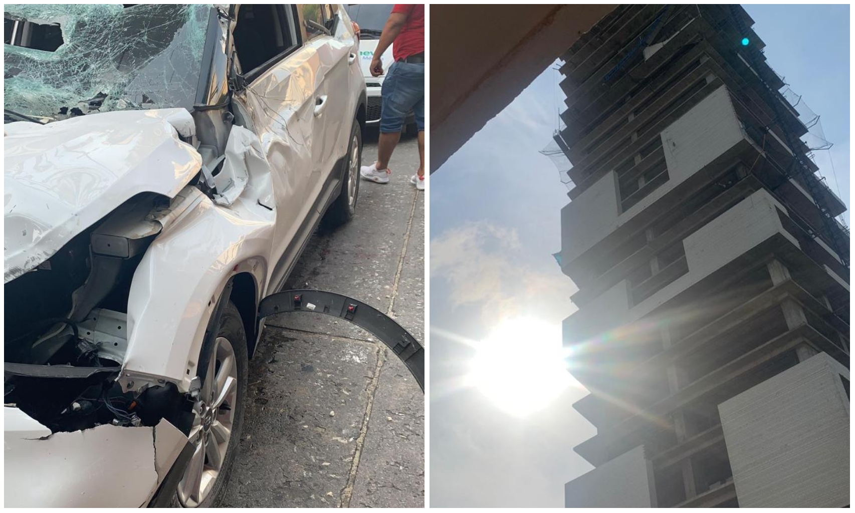 Joven resultó herido, al caerle, sobre la camioneta que conducía, un bloque de cemento que se desprendió de un edificio en construcción