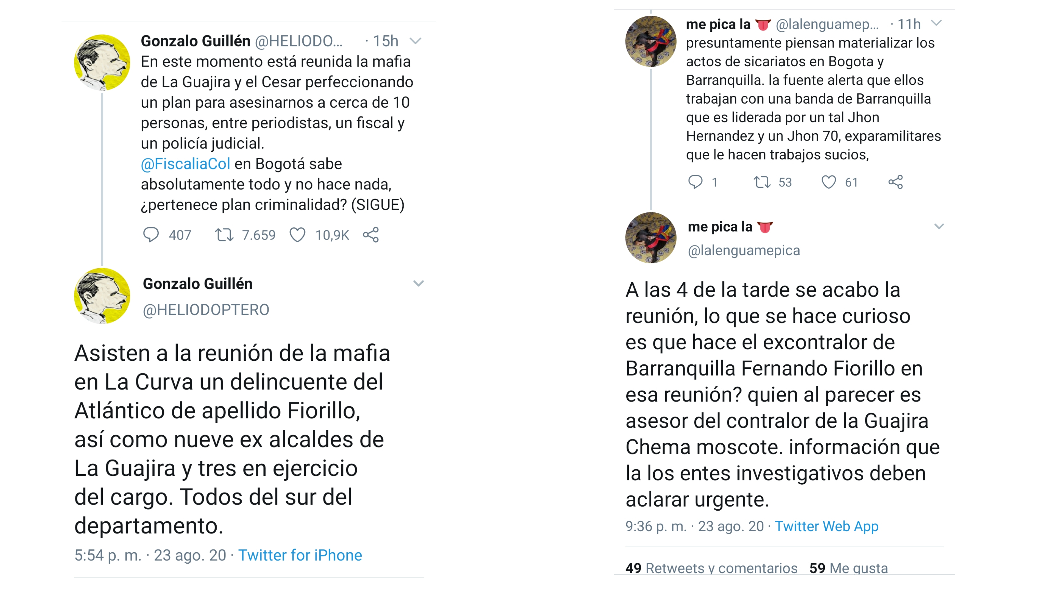 Denuncian plan desde La Guajira  para asesinar a 10 personas en Bogotá y Barranquilla
