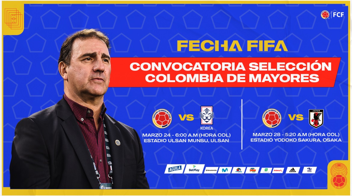 Estos son los jugadores convocados para partidos amistosos de la Selección Colombia de mayores frente a Corea y Japón
