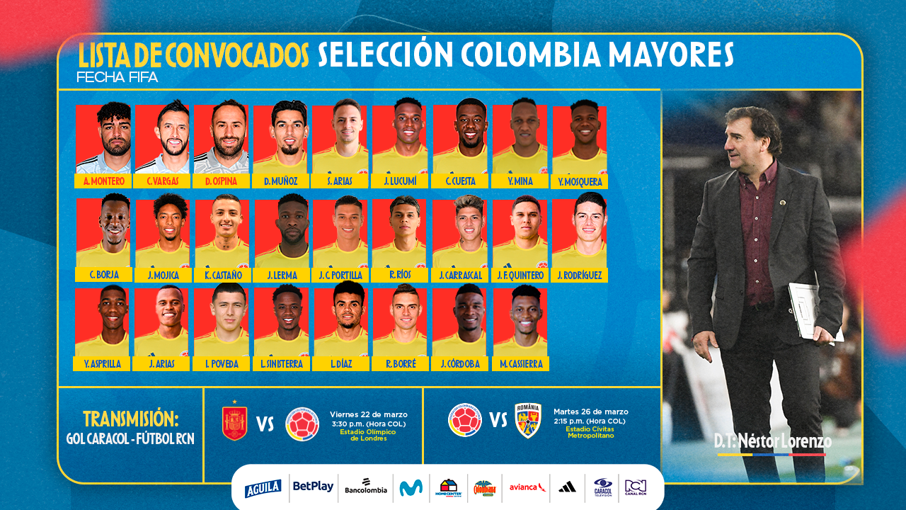 Estos son los 26 convocados para la Selección Colombia de Mayores para el Mundial 2026