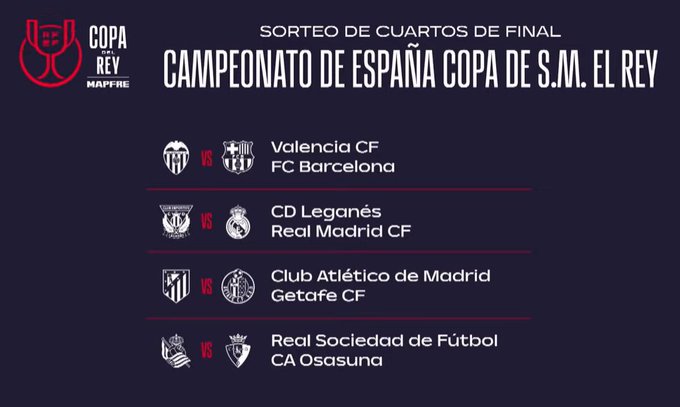 Valencia-Barça y Leganés-Madrid, en cuartos de final de la Copa del Rey ...
