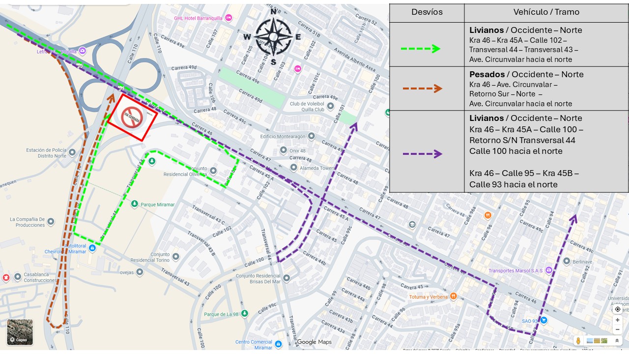 Cierres viales temporales en la Circunvalar por obras de saneamiento