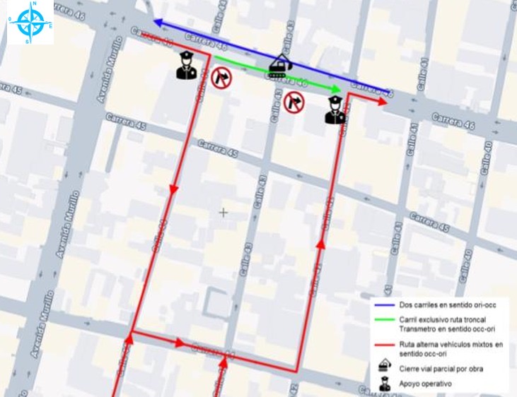 Cierre parcial en la carrera 46 por apertura de separador en la calle 43 hasta el 5 de diciembre