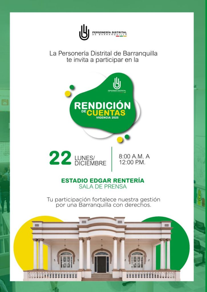 Personería Distrital de Barranquilla realizará este lunes su Rendición de Cuentas 2025
