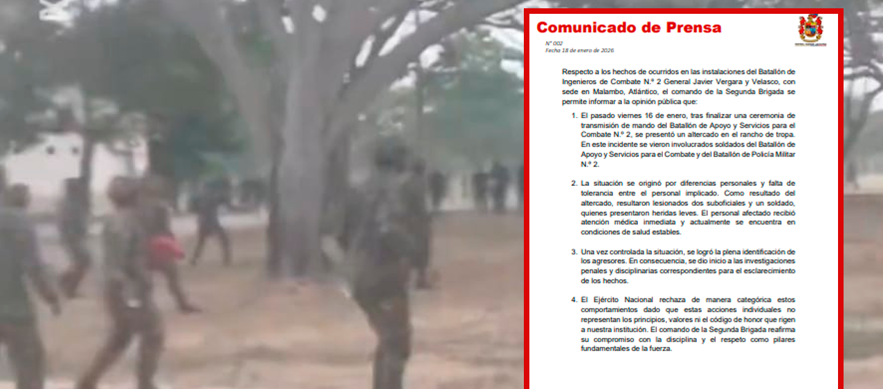 El Ejército descartó una rebelión y señaló que una riña entre uniformados en Malambo se originó por intolerancia personal.
