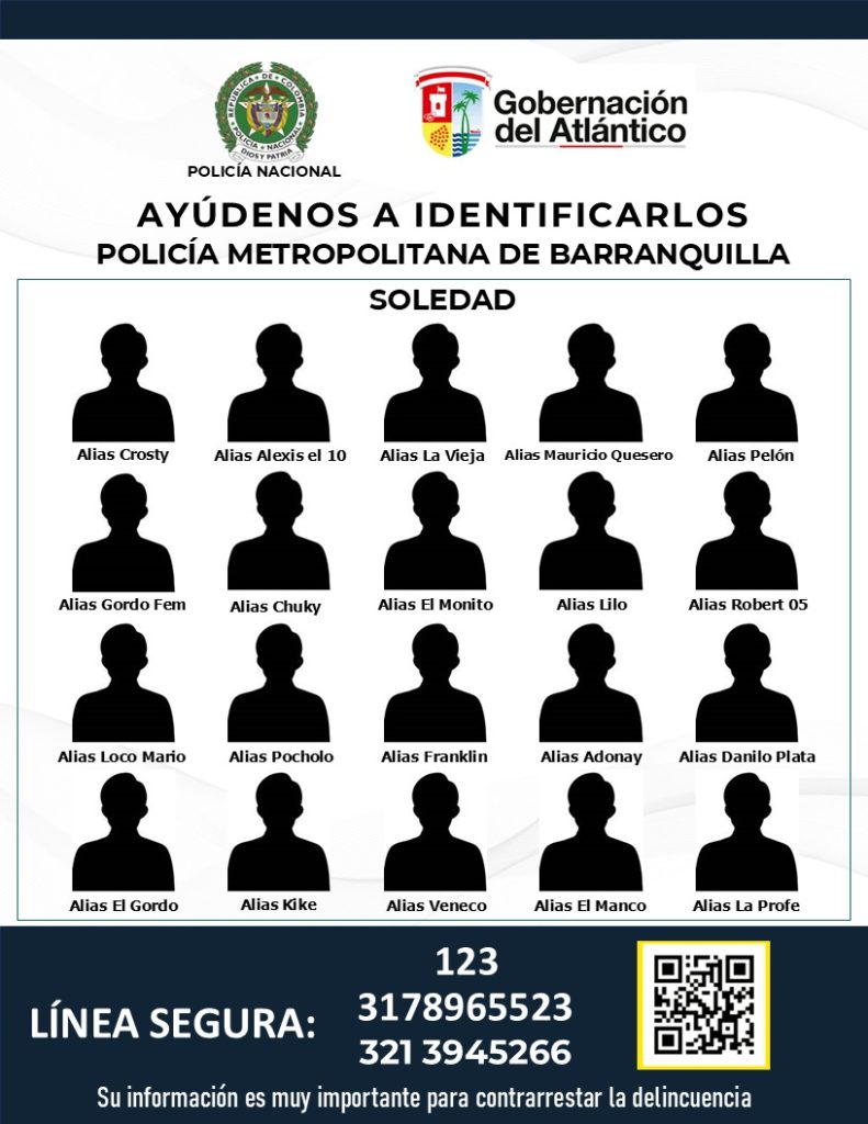 Autoridades lanzan carteles con recompensa para ubicar a 20 presuntos delincuentes en Barranquilla y Soledad