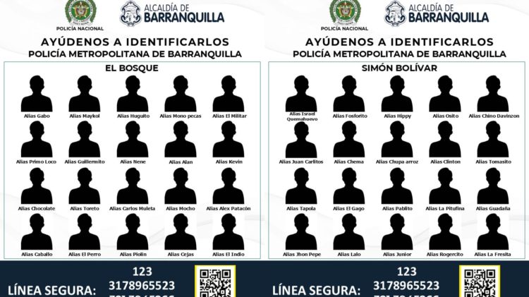 Autoridades lanzan carteles con recompensa para ubicar a 60 presuntos delincuentes en Barranquilla y Soledad