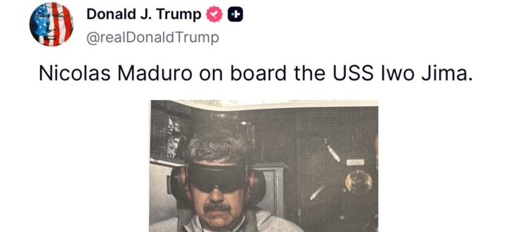 Trump publica la primera imagen de Nicolás Maduro capturado a bordo de un buque militar de EE. UU.