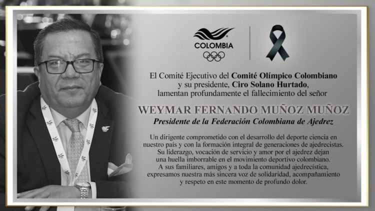 Falleció Weymar Fernando Muñoz Muñoz, presidente de la Federación Colombiana de Ajedrez