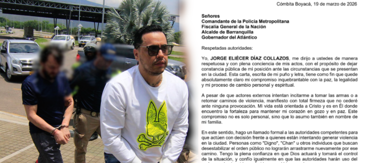 Alias ‘Castor’ envía carta a autoridades y reafirma compromiso con la paz tras ataque en Barranquilla