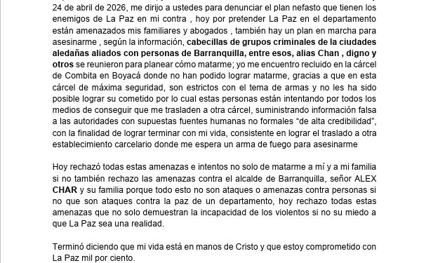 Alias ‘Castor’ denuncia plan para asesinarlo y advierte amenazas contra su familia