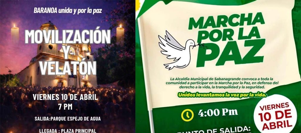 Sabanagrande y Baranoa marchan por la paz ante aumento de homicidios en 2026