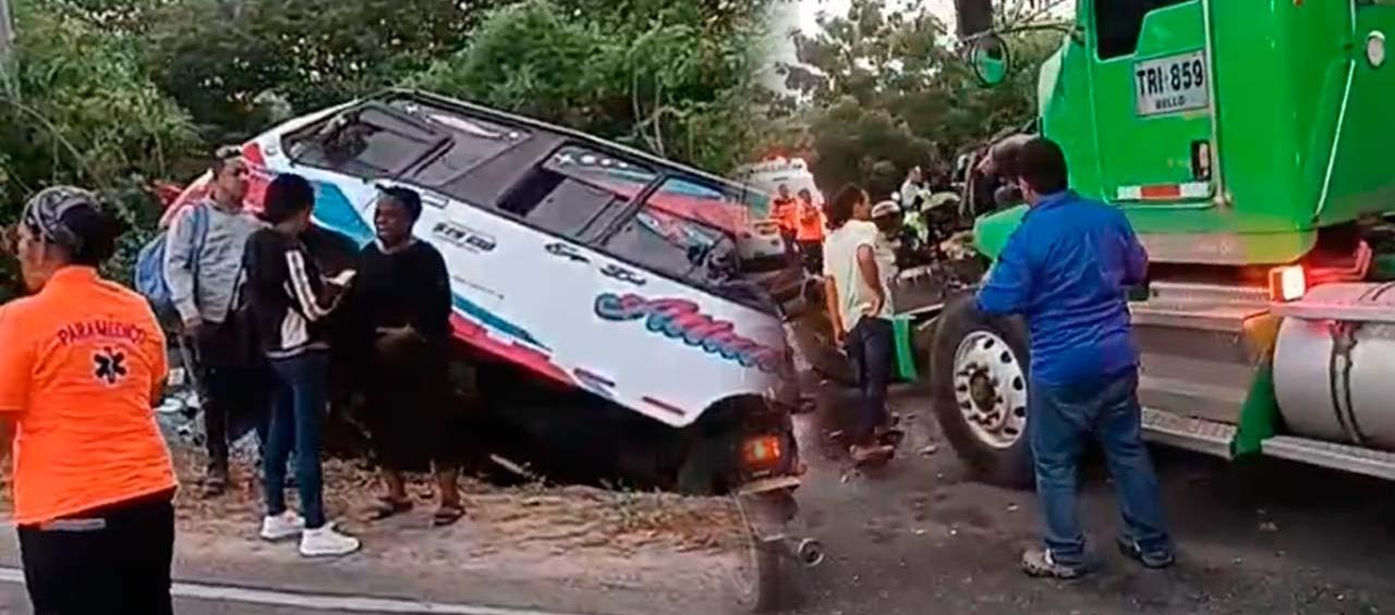 Accidente entre buseta y camión deja varios heridos en la Vía Oriental, en Sabanagrande
