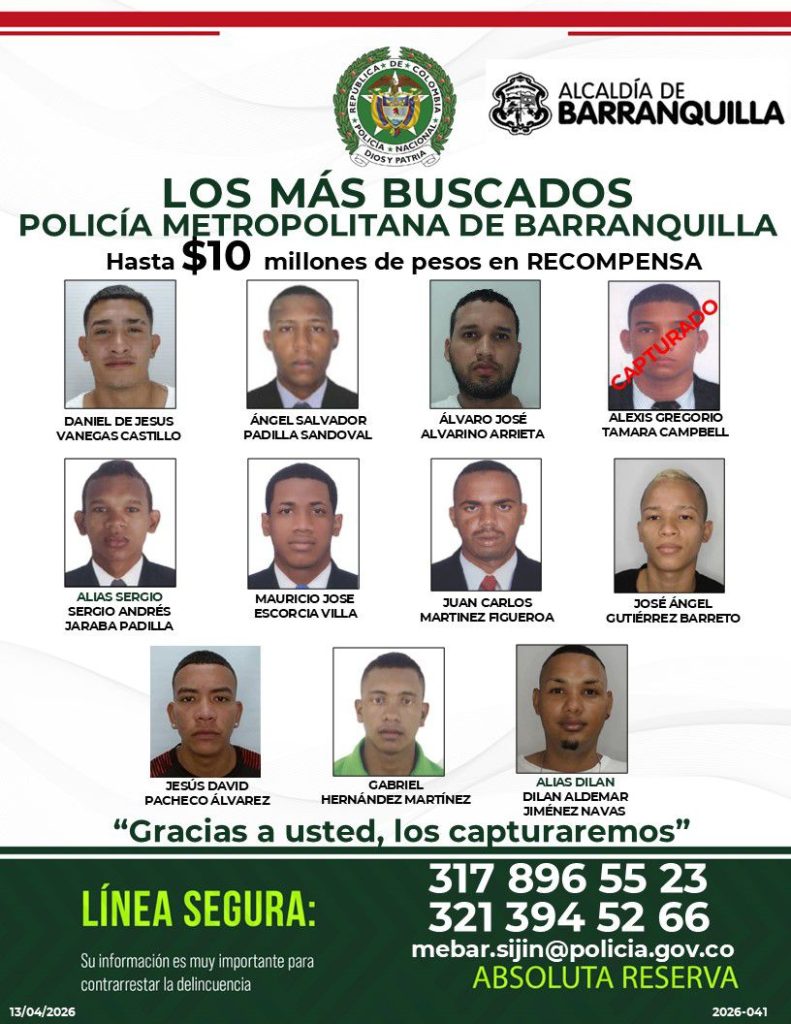 Autoridades capturan a ocho presuntos homicidas y revelan nuevo cartel de los más buscados en Barranquilla