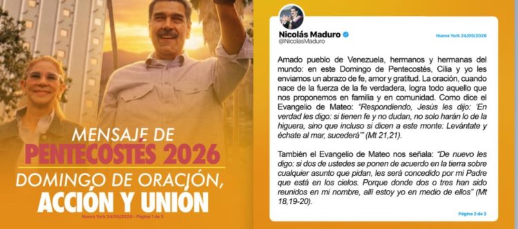 Maduro y Cilia Flores enviaron mensaje por Pentecostés y llamaron a la reconciliación en Venezuela