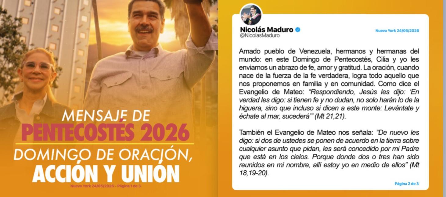 Maduro y Cilia Flores enviaron mensaje por Pentecostés y llamaron a la reconciliación en Venezuela