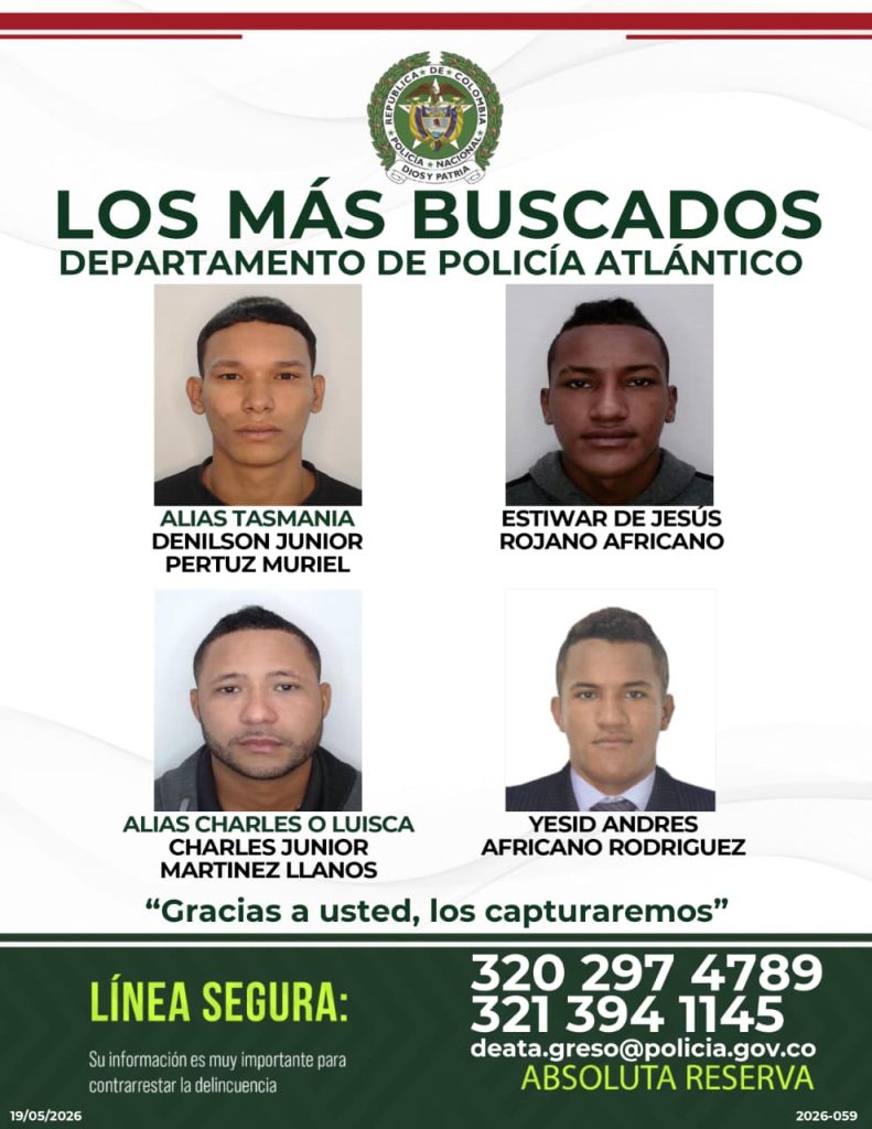 Policía del Atlántico revela cartel de los más buscados por homicidio y hurto agravado