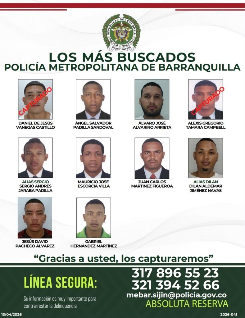 Recompensa de $10 millones por los más buscados de Barranquilla, vinculados a más de 40 homicidios