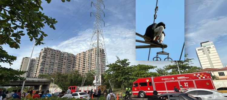 Bomberos rescatan a joven que permaneció 24 horas en una torre de energía en Barranquilla: recibe atención psicológica y psiquiátrica